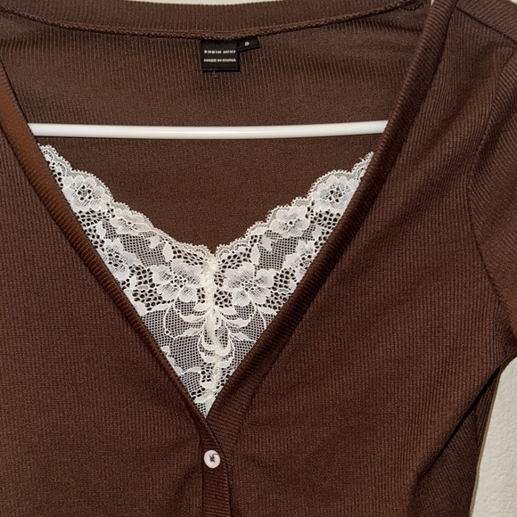 SHEIN Brown ribbed long sleeve crop top women size small - Picture 3 of 7